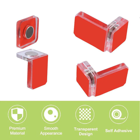 16 Sets L Shaped Magnetic Cabinet Door Catches With Self Adhesive Acrylic Closure for glass and acrylic cupboards, red design