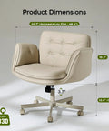 Criss Cross Office Chair With PU Leather Vanity Design in cream, ergonomic comfort, 5-level adjustable armrests, size dimensions detailed.