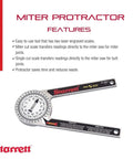 ProSite Miter Protractor Angle Finder with two laser engraved scales, 7-inch aluminum tool shown with dial and measurement arm visible.