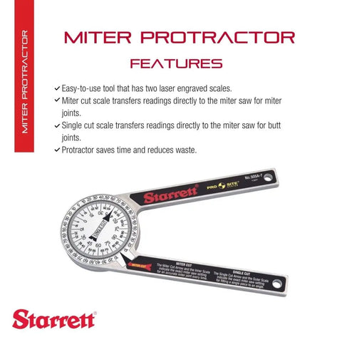 ProSite Miter Protractor Angle Finder with two laser engraved scales, 7-inch aluminum tool shown with dial and measurement arm visible.