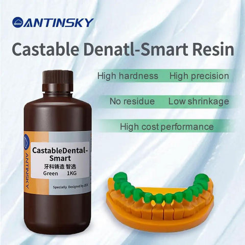 Kick Your Dental Lab Into High Gear With This Top Shelf Castable Resin For DLP LCD UV Curing 3D Printer Featuring Ultra Low Shrinkage And Near Zero Ash Residue For Dead On Precise Crown Castings In Vivid Green One Kilogram Pack