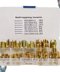 Solid 50 Piece Thread Repair Kit With M3 Slots Made From Tough Carbon Steel Self Tapping Tool That Fixes Stripped Screws And Restores Threads Like A Boss For Heavy Duty Jobs, case open with brass self-tapping inserts