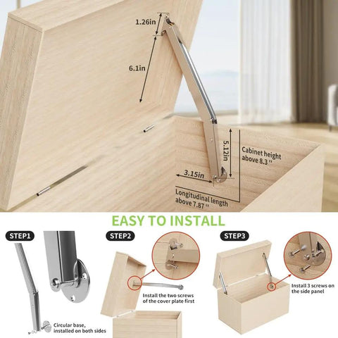 Installation steps for Heavy Duty Soft Close Lid Support Hinges For Toy Boxes And Wooden Chests, Hydraulic 100N, Two Pack
