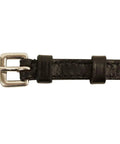 Premium English Leather Spur Straps For Western Riding, Solid Black Bridle Leather, Three Eighth Inch Wide, Includes One Pair, Buckle Detail