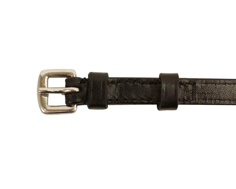 Premium English Leather Spur Straps For Western Riding, Solid Black Bridle Leather, Three Eighth Inch Wide, Includes One Pair, Buckle Detail