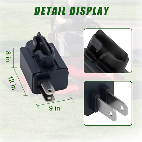 Two Pack Drop In Replacement Limit Safety Switch For Exmark Toro World Lawn Hustler 110-6765 shown with dimensions and plug view