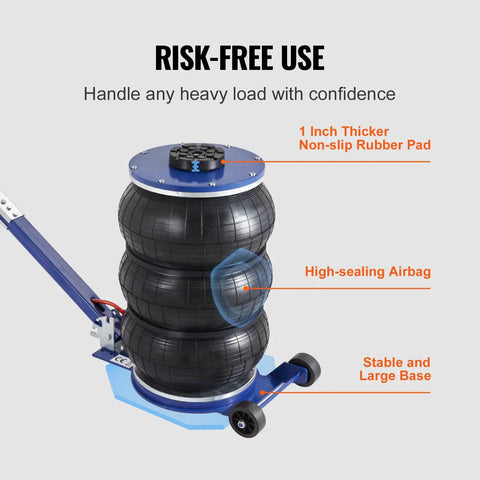 Heavy Duty Triple Bag Air Jack 5 Ton 11000 Lb Pneumatic Car Hoist For Trucks And Suv Solid Steel Pipe Core with rubber pads.