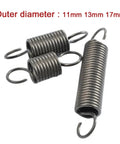Heavy Duty Wire Tension Springs With 2mm Diameter And 11 To 500 Mm Lengths In Stainless Steel, showcasing 11mm, 13mm, and 17mm outer diameters.