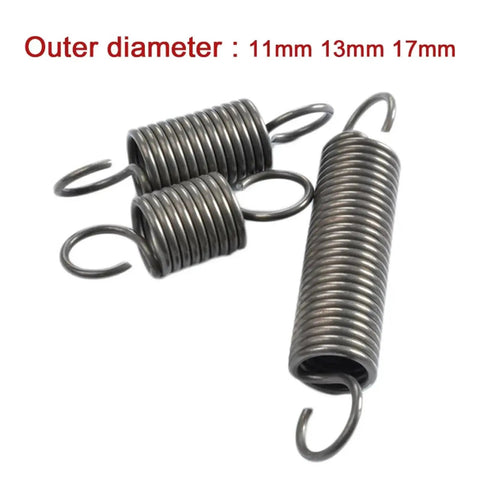 Heavy Duty Wire Tension Springs With 2mm Diameter And 11 To 500 Mm Lengths In Stainless Steel, showcasing 11mm, 13mm, and 17mm outer diameters.