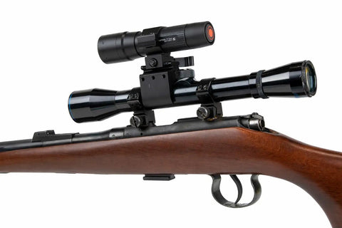 Universal 21mm Weaver Picatinny Rail Base Adapter Converter mounted on a hunting rifle with scope