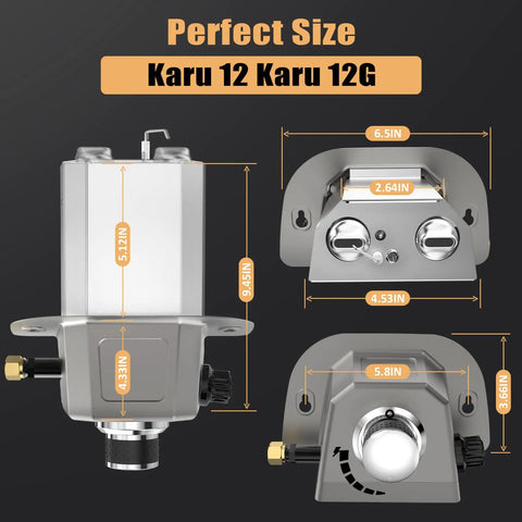 Propane Gas Burner Attachment For Karu 12 12G Karu 2 And Fyra 12 Pizza Ovens showing measurements for perfect fit