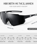 Polarized Sport Sunglasses for Men and Women with lightweight TR90 frames and UV400 protection shown with dimensions