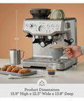 Smart Home Espresso Maker For Barista Level Espresso At Home With Programmable Brew Custom Strength Quick Heat And Compact Black Sesame Design That Fits Small Kitchens And Tiny Countertops on a countertop with coffee accessories