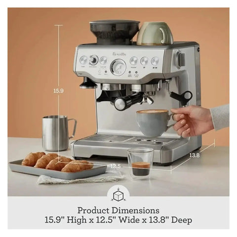 Smart Home Espresso Maker For Barista Level Espresso At Home With Programmable Brew Custom Strength Quick Heat And Compact Black Sesame Design That Fits Small Kitchens And Tiny Countertops on a countertop with coffee accessories