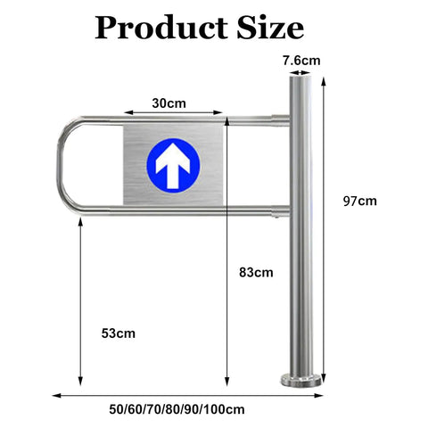 Heavy Duty Self Closing Swing Gate Built Tough With Galvanized Steel For Warehouse Security dimensions showing 97cm height and 30cm width.