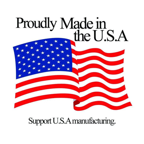 Proudly Made in the USA text with American flag design supporting U.S.A. manufacturing.