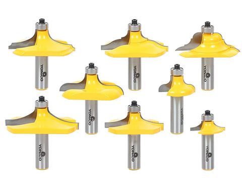 8-piece 8 Bit Table Edge Router Bit Set With Half Inch Shank For Smooth Ornate Edge Profiles Pro Grade Tungsten Carbide Blades