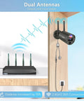 Dual antennas of Outdoor Wireless Security Camera System With 130 Degree Wide Angle And 2 Way Audio Home Surveillance Kit.