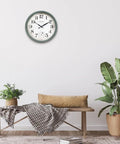 Cool Outdoor And Indoor Weather Station Clock With Thermometer Fahrenheit And Celsius Analog Two In One Wall Decor In Aged Teal Finish 13 Inch Perfect For Patio Porch Garden Kitchen Or Office Wall Mount displayed on white wall.