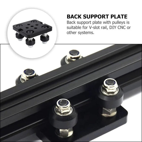 2040 European Aluminum Profile Pulley V Groove Compact Five Wheel Gantry Plate for 3D Printer Accessories with Black Aluminum Alloy Frame and Easy Mounting on Extrusions Durable Lightweight Build Dope for DIY Builders, back support plate on V-slot rail