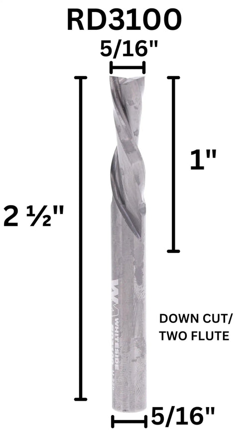 Badass Up Cut Spiral Router Bit Featuring Five Sixth Inch Cutting Diameter And One Inch Cutting Length Made From Solid Carbide.