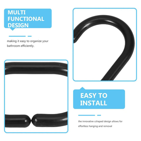 Plastic C Shaped Shower Curtain Hooks Set Of 24 For Easy Glide In The Bathroom Drapery Rod Hangers, close-up view