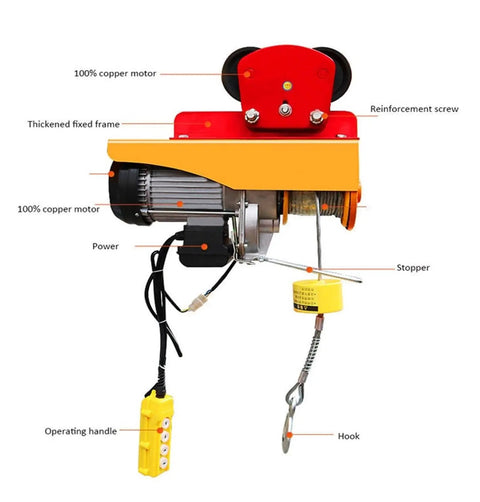 Heavy Duty Electric Wire Rope Hoist With Slick Wireless Remote Control 100 Kg Capacity Smooth Operator Setup For Garage Crew Single Or Double Slings Reaches Thirty Eight Feet High Quick Release Hooks For No Sweat Rigging