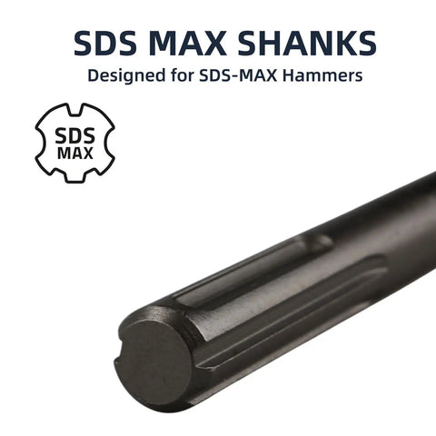 Close-up of SDS Max shank from 32 Inch SDS Max 3 Piece Chisel Set With 1 Inch Flat Chisel 1 Inch Point Chisel And 3 Inch Scaling Chisel.