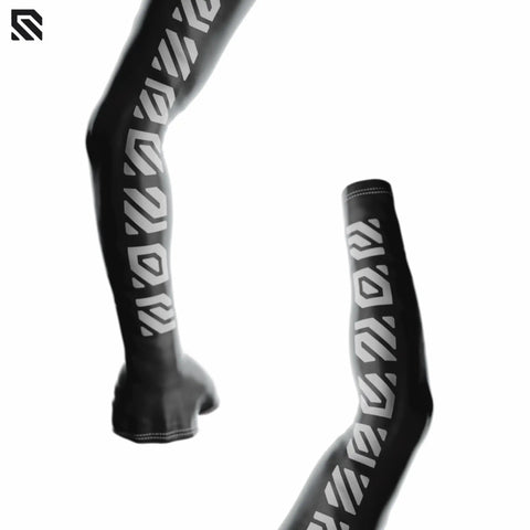 Epic Gaming Arm Sleeves With Compression Fit And Seamless Build For The Daily Grind Keeps You Cool On The Reg Reduces Friction So You Can Clutch Every Match White Small Medium, view of black sleeves with geometric patterns.