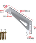Top Notch 2 Pack Wall Mounted Shelf Brackets Heavy Duty Metal Triangle Supports with measurements and hardware for easy installation.