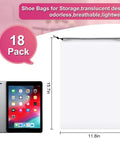 18 Pack Travel Shoe Bags For Packing And Organization, Clear 15.7 X 11.8 Inch Storage Bags for footwear storage with size comparison.