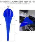 Long Neck Oil Funnel For Cars, Motorcycles, Boats And ATVs, Plastic Spill Saver Funnel With Extendable Spout, Blue 1 Pack