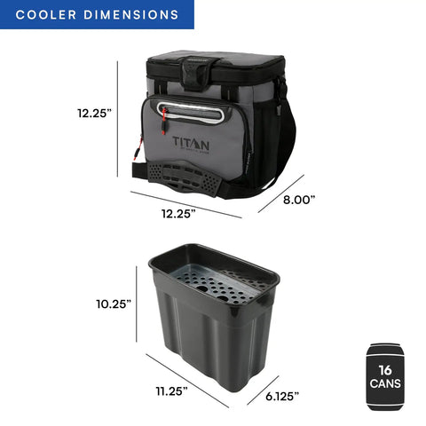 Soft Sided Cooler With Hard Body Liner And Smart Shelf Insulated Bag For Lunch And Travel, 16 Can Capacity, Sharkskin Gray