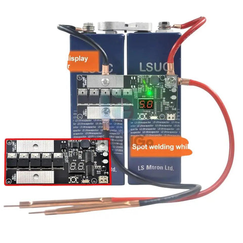 Compact 5V Farad Capacitors Spot Welder Kit For DIY Battery Packs Handheld Portable PCB Control Board With 18650 Battery Welding Machine Precise Stable Performance For Reliable Electronics, front view with probes