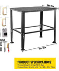 Heavy Duty Adjustable Welding Table With Steel Reinforced Frame, 600 Pound Capacity, 36 By 24 Inch Worktop, built with clamps and gloves.