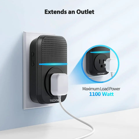 Self-Powered Wireless Doorbell With Extra Socket No Battery Fuss, IP66 Waterproof, 1300ft Range, 60 Chimes, wall outlet view