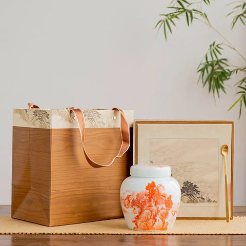 Top Shelf Slick Ceramic Tea Canister Set Featuring Sealed Lids For Loose Leaf Tea Coffee Beans Spices And Easy Pantry Organization Stylish Multi Jar Vessel For Home Use with decorative bag and frame