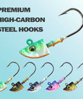 Straight Fire Swimbait Jig Heads With Realistic 3D Eyes And Tough High Carbon Steel Hooks In The Ten Pack For Saltwater Fishing showcasing various color options.