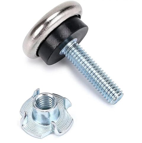 12 Pack M6 Adjustable Leveling Feet With T Nut For Furniture And Table Legs Wide Bearing Base Glide Pads Anti Scratch Floor Protectors For Uneven Floors Fits Wood Cabinets Chairs And Desks, M6 steel foot and T nut
