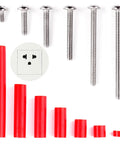 Heavy Duty Outlet Spacers And Screw Mount Kit Featuring Top Shelf Silicone And Corrosion Resistant Steel Build For A Quick Six Thirty Two Thread Fit, showing red spacers and stainless screws.