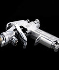 Badass Pneumatic Spray Gun With One Point Five Mm Nozzle W Seven One Model, chrome finish, adjustable controls for fluid and air flow.