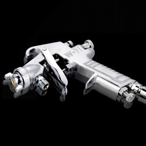 Badass Pneumatic Spray Gun With One Point Five Mm Nozzle W Seven One Model, chrome finish, adjustable controls for fluid and air flow.