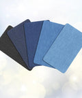 Badass Adhesive Jean Repair Patches 5 Piece Set Featuring Rad Designs with various denim colors for quick repairs.