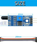 Infrared Proximity Sensor Module For Arduino Smart Car Robot 10Pcs 2-30Cm Obstacle Avoidance Reflective Photoelectric Sensor With Dupont Cables 3.3V To 5V Compatible Plug And Play, size shown with dimensions and Dupont cables