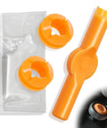 Gear Shift Bushing Kit For Armada Pathfinder Frontier Titan Xterra Infiniti QX56 QX80 Nissan Suzuki Equator Transmission Linkage Cable Bushing Repair Set 4 Pack 134193 349351LA0A 34935ZR00A with orange bushings and repair tool on white background