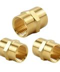 3 Pack Half Inch Brass Coupler Set Half Inch NPT Female To Female Hex Nipple Air Hose Fittings shown in close-up view