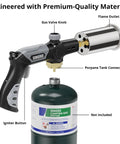 Powerful Propane Torch For Grillin And Cookin, Grilling Steak, Searing, Sous Vide, Welding, And Wood Burning with propane tank.