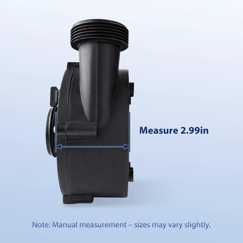 Heavy Duty Spa Hot Tub Circulation Pump Wet End Replacement Repairs LX Pump WTC50M side view showing 2.99 inch measurement.