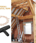 Garage Door Emergency Pull Rope Kit With Handle For Attic Ladder Access shown with plastic rope and ladder in attic space