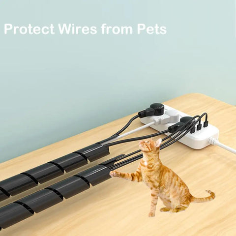 Half Inch 20 Ft Spiral Cable Wrap For Wires And Cables with cat for computer electronics home office protection